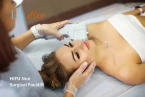 Woman having Hi-Fu to reduce wrinkles World's End.