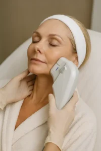 Woman receiving HIFU non surgical facelift treatment World's End